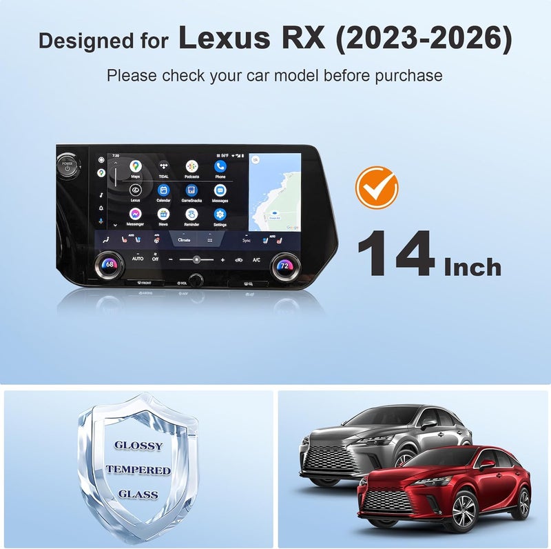 BSTW for 2025 Lexus RX Screen Protector for 2023-2026 Lexus RX 350/350h Hybrid/450h+ PHEV/500h 14-in Display for 2026 Lexus RX Accessories 9H Anti-Scratch Tempered Glass Protective Film (RX 14-In HD) - Image 3